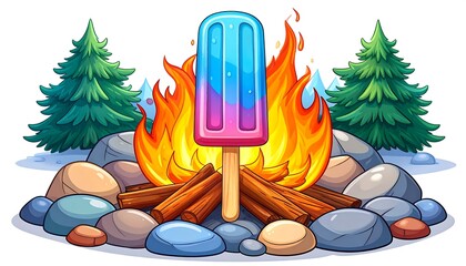 Popsicle on campfire, scenic view