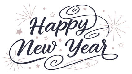 Happy New Year Calligraphy with Sparkling Stars Vector.