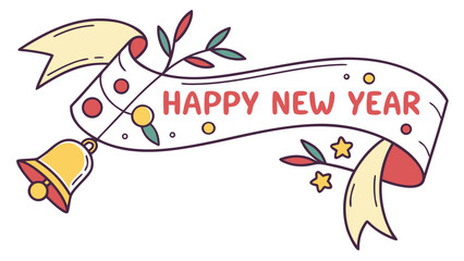  Happy New Year Ribbon Banner Vector.