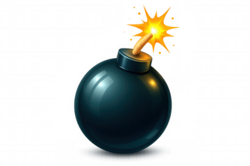 Lit bomb with sparking fuse, suggesting impending explosive threat against transparent backdrop