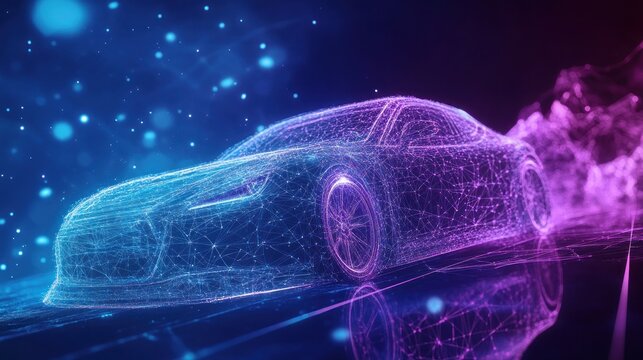 Futuristic car, abstract design, vibrant colors