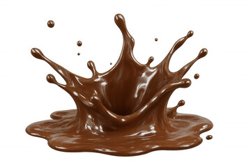 Liquid chocolate dramatically rising, forming elegant crown-like splash against clear backdrop, revealing velvety smooth texture
