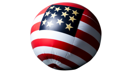 Inflatable sphere with stars and stripes patriotic USA flag design isolated on white, cut out transparent