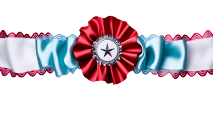 Award ribbon with star and satin rosette with scalloped trim, cut out transparent