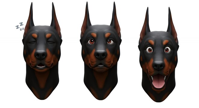 Doberman pinscher head illustrations various emotions