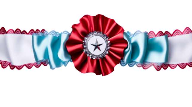 Award ribbon with star and satin rosette with scalloped trim, cut out transparent