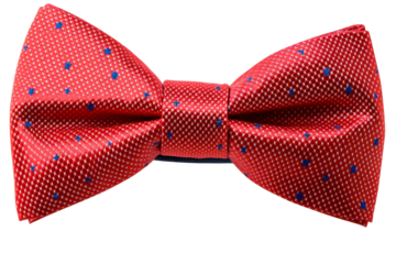 Red textured bow tie with small blue stars pattern, cut out transparent