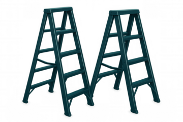 Two teal step ladders standing upright against a transparent background, ready for use in home improvement or construction projects