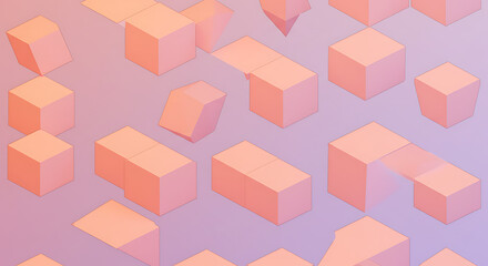Obraz premium Peach Geometric 3D Shapes on Light Purple Gradient Background for Minimal Wallpapers