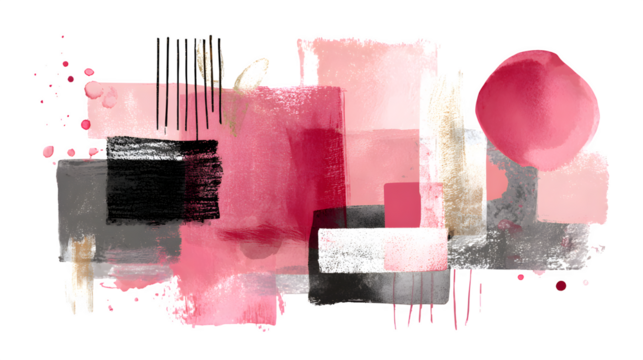 Abstract Pink and Gray Brushstrokes, isolated on transparent background