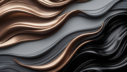 Metallic Bronze and Gray Makeup Brush Strokes with Black Waves &ndash; Modern Art Texture