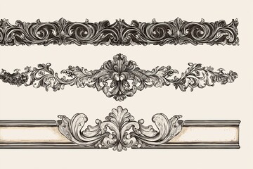 Fototapeta premium Ornate Baroque Style Decorative Border Frame with Elegant Scrollwork and Floral Embellishments: A Showcase of Antique Craftsmanship and Intricate Architectural Heritage Design