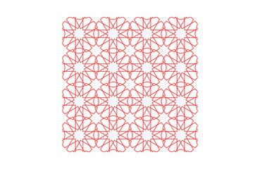 Stunning red geometric pattern for modern design projects, captivating Islamic art style with intricate shapes for backgrounds, textiles, and creative projects