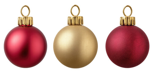 Christmas decoration balls isolated on transparent background with red and gold colors