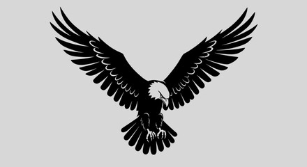 Obraz premium Majestic black vector eagle with wings spread wide, perfect for logos, emblems, and decals. High-resolution PNG for crisp, clean designs.