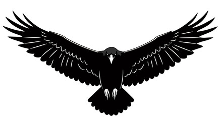 Obraz premium A majestic black eagle with wings outstretched is captured in a striking vector illustration, perfect for logos or graphic design projects.