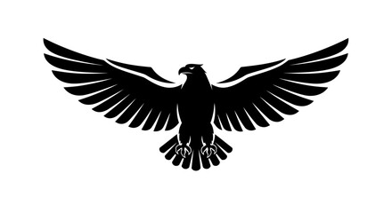 Obraz premium Majestic black eagle vector illustration with wings wide open, perfect for logos, emblems, and designs, available as a high-resolution PNG file.
