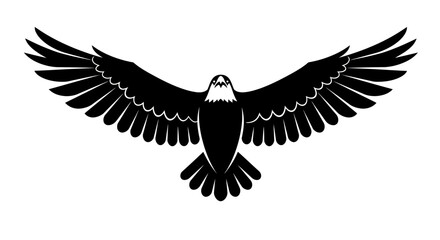 Fototapeta premium A powerful black silhouette vector illustration depicts a majestic eagle soaring with its wings fully spread, symbolizing freedom and strength.