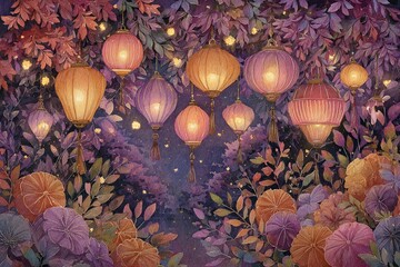 DOSSEL ILUMINADO DE LANTERNAS E FLORES