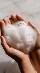 Fototapeta premium Foamy Soap Lather in Hands Close Up: Hygiene, Cleansing, and Skincare Concept