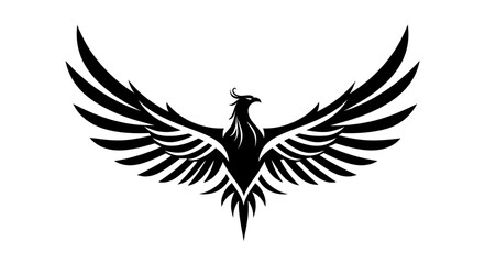 A powerful black silhouette vector graphic of a majestic eagle or phoenix with wings spread wide, symbolizing strength, freedom, and triumph.