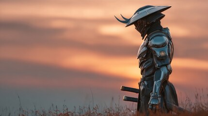 Fototapeta premium Cyberpunk Samurai Sunset