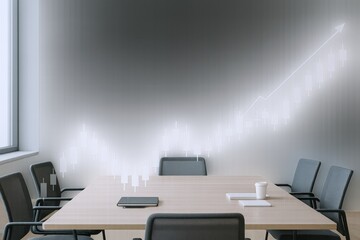 Naklejka premium Conference Room with Rising Stock Graph on Wall Displaying Growth and Market Success