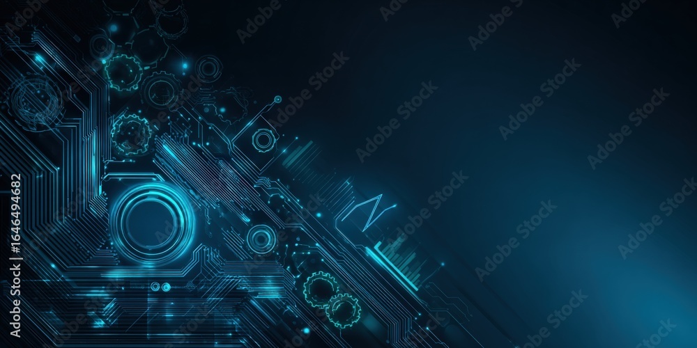 Poster futuristic technology backdrop with circuit board elements, perfect for tech presentations and digit
