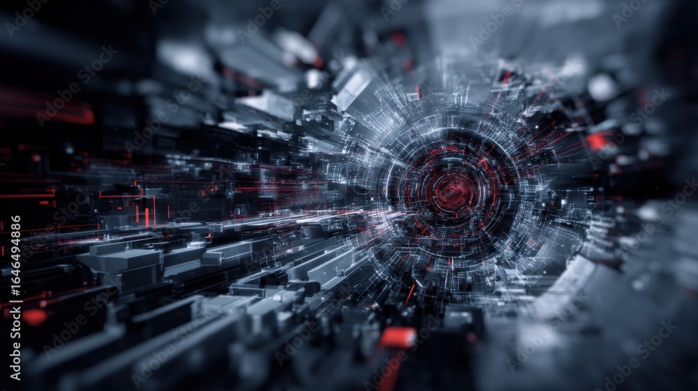 Poster abstract digital technology background with futuristic design elements and vibrant red accents for c