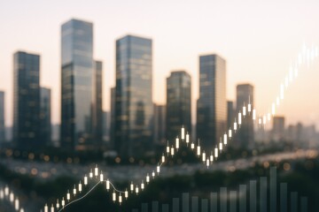 Urban Financial Growth: Modern Cityscape with Rising Market Graph Overlay, Representing Economic Development and Investment Opportunities