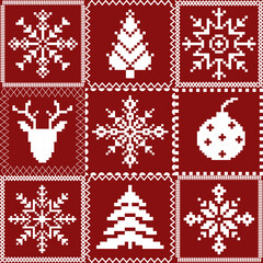 Pixel Christmas Knitting Pattern with Nordic Snowflakes, Trees, and Reindeer