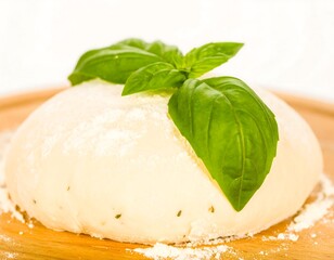 Pizza dough resting on a wooden board