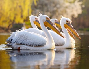 Obraz premium White pelicans in a tranquil pond
