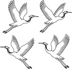 Fototapeta premium Flying Cranes in Black and White Illustration