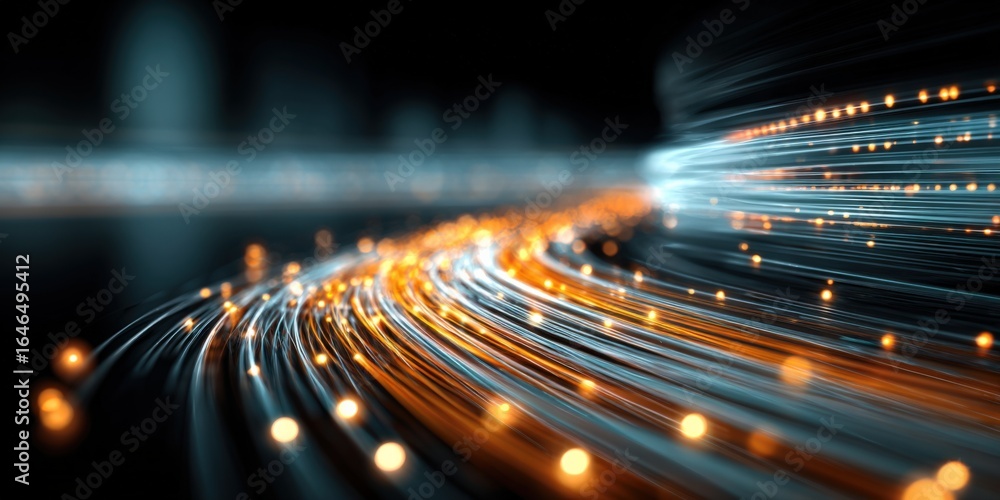 Poster abstract light streaks representing high-speed data transmission and connectivity technologies in a 