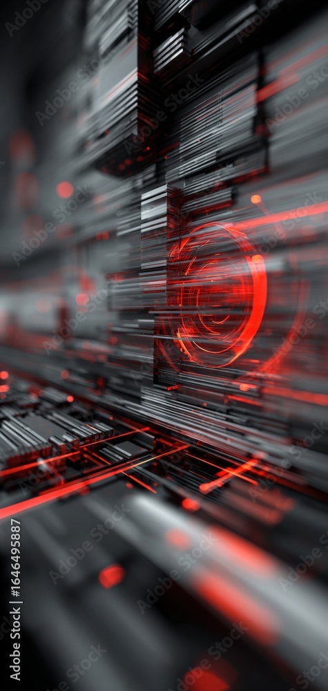 Poster dynamic abstract technology background with red light trails, data streams and high-tech futuristic 