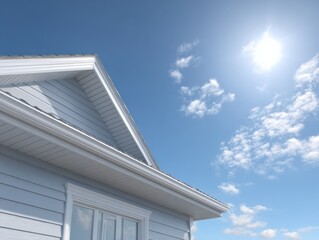 Exterior Home Architecture Under a Bright Sky Showcasing Roof, Siding, and Gutter System Design