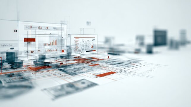 Financial Data Visualization with Abstract Charts and Figures on Digital Display Screen, Futuristic Technology - Powered by Adobe