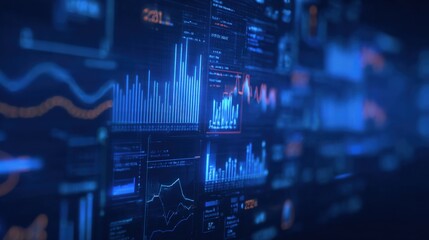 Futuristic Interface Displaying Dynamic Data Visualizations and Analytics, Ideal for Technology and Finance Concepts
