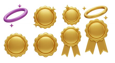 Golden award badges and ribbons collection illustration