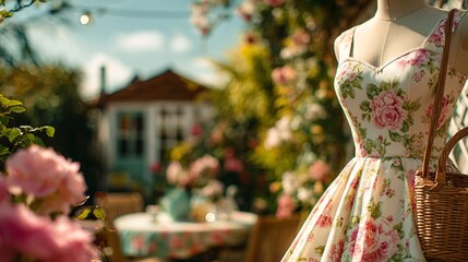 ROBE FLEURIE VINTAGE SUR MANNEQUIN, JARDIN D'ÉTÉ