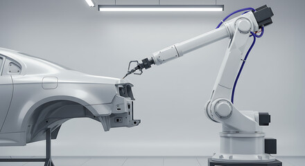Automated Robotic Arm Assembling Car Body in Modern Automotive Production Line