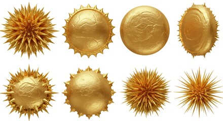 Golden spiky spheres graphic design elements