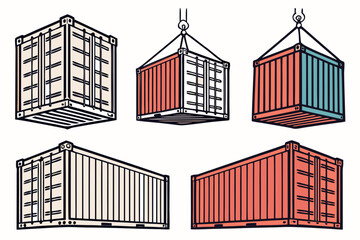 set of Shipping Container vector silhouette illustration isolated on white background