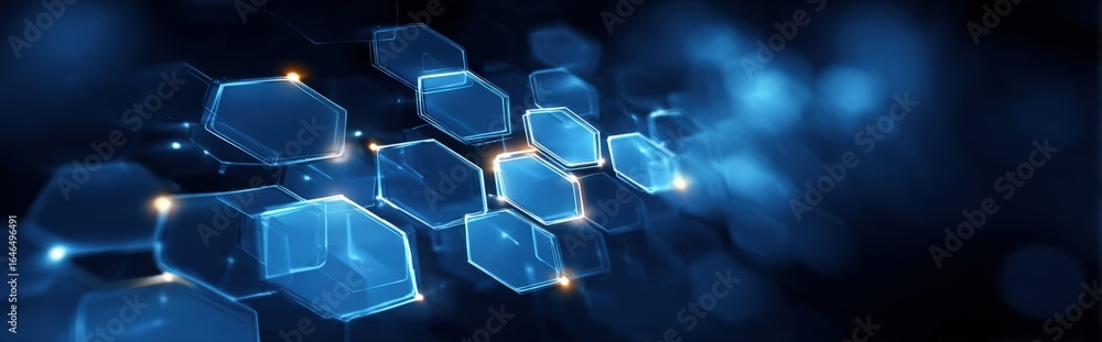 Poster abstract blue hexagon grid background, technology, science, engineering and data visualization conce
