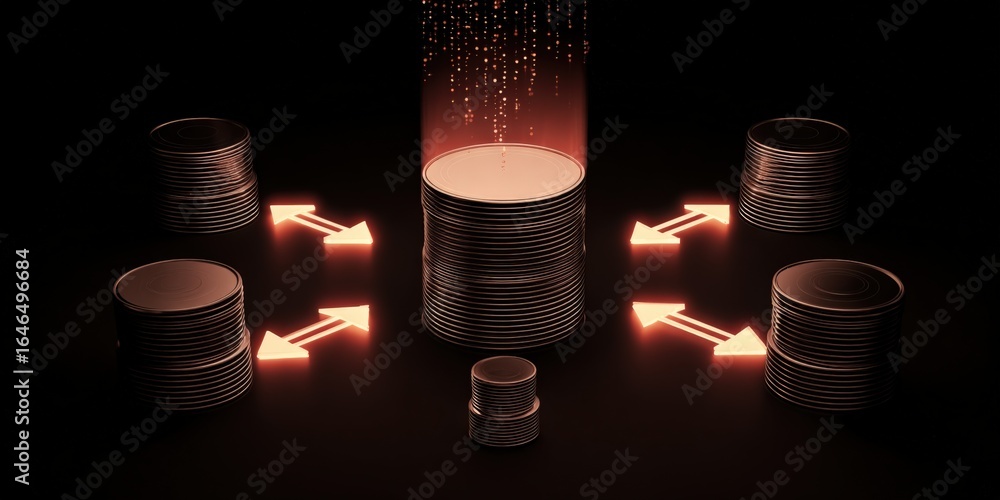 Poster data transfer and exchange: abstract network visualization with glowing arrows and connection points
