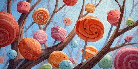 DOÇURA VIBRANTE: PIRULITOS E MARSHMALLOWS EM ÁRVORE DE DOCES