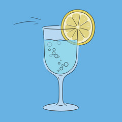 A refreshing glass of sparkling water with a lemon slice and bubbles, perfect for a summer drink or a healthy lifestyle illustration.
