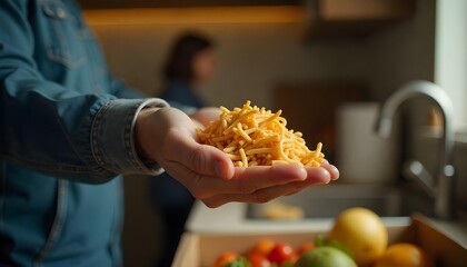 A person holding a bowl of shredded cheese, symbolizing community support and charity on International Day of Charity