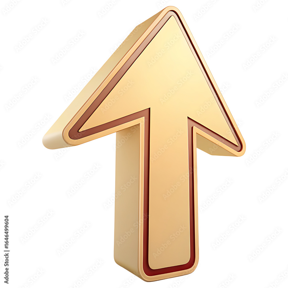 Poster golden arrow pointing upward with brown outline on transparent background symbolizing growth and dir